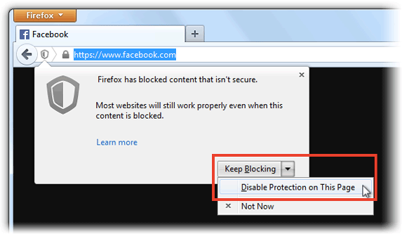 Disable Protection in Firefox