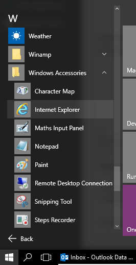 Windows 10 Windows Accessories with IE11