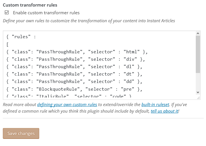 Facebook Instant Articles Transformer Rules