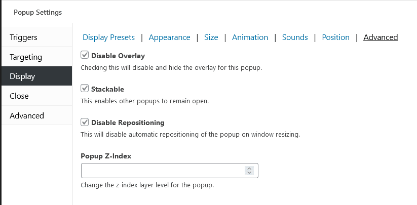 Advanced display settings